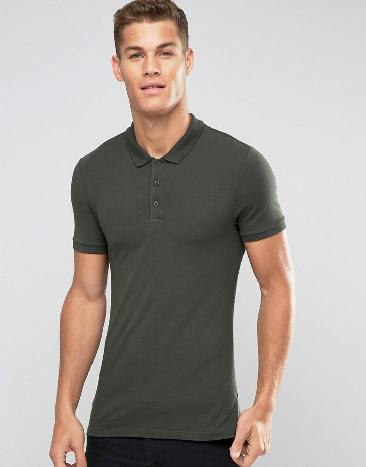Asos Extreme Muscle Jersey Polo Shirt In Green - Green