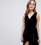 Parisian Petite Tie Side Velvet Dress - Navy