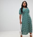 Asos Design Curve Button Through Maxi Tea Dress In Ditsy Floral Print - Multi