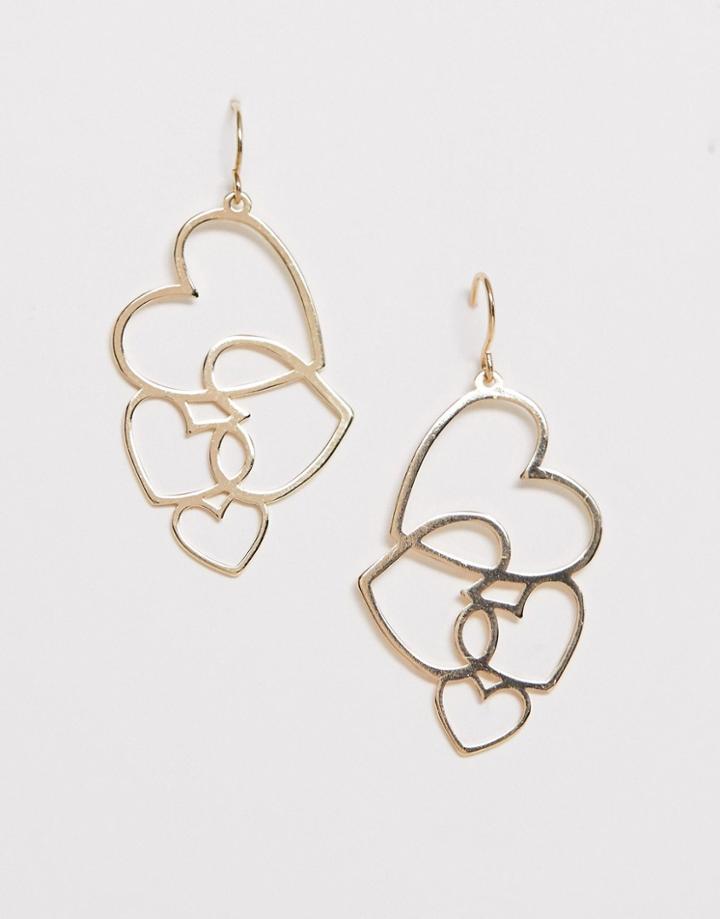 Asos Design Pull Through Earrings With Cut Out Hearts In Gold Tone