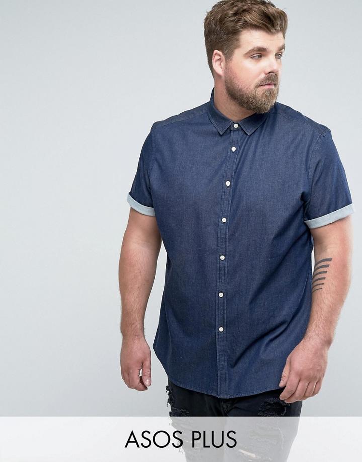 Asos Plus Skinny Denim Shirt In Rinse Wash - Navy