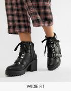 Truffle Collection Wide Fit Hiker Heeled Ankle Boots - Black