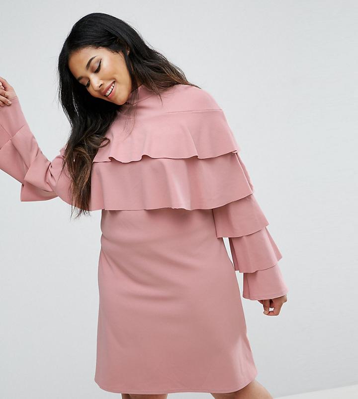 Club L Plus Ruffle Layer Detail Dress - Pink