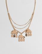 Asos Design Multirow Necklace With Geo Shape Charms In Gold - Gold