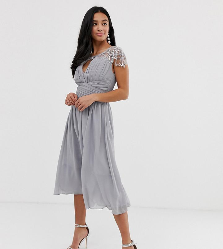 Little Mistress Petite Short Sleeve Midi Skater Dress - Blue