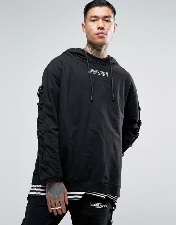 Night Addict Kingdom Hoodie With Sleeve Details - Black