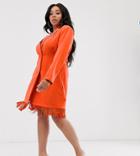 Saint Genies Plus Blazer Dress With Fringe Hem Detail In Orange - Orange