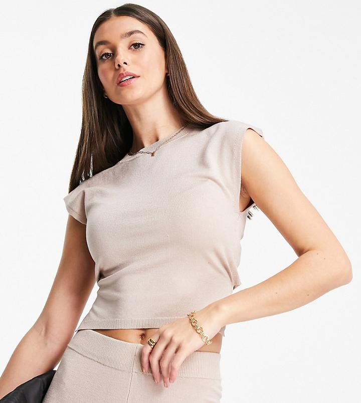 Missgudied Tall Tie Back Top In Stone - Part Of A Set-neutral