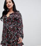 Uttam Boutique Plus Long Sleeve Ditsy Print Frill Wrap Dress - Multi
