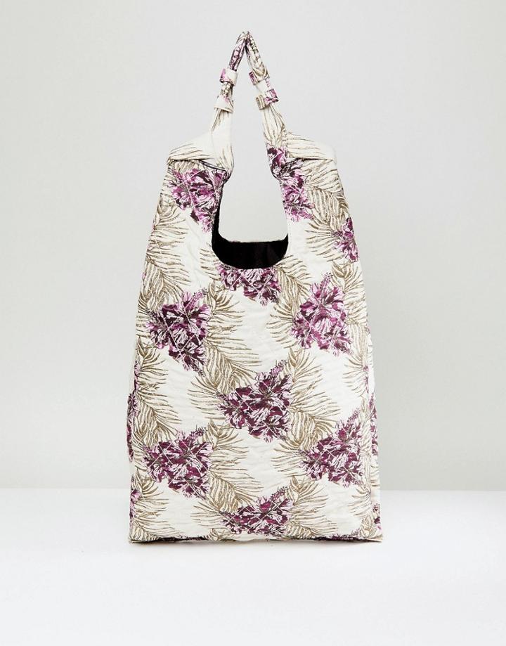Asos Knot Handle Jacquard Shopper Bag - Multi