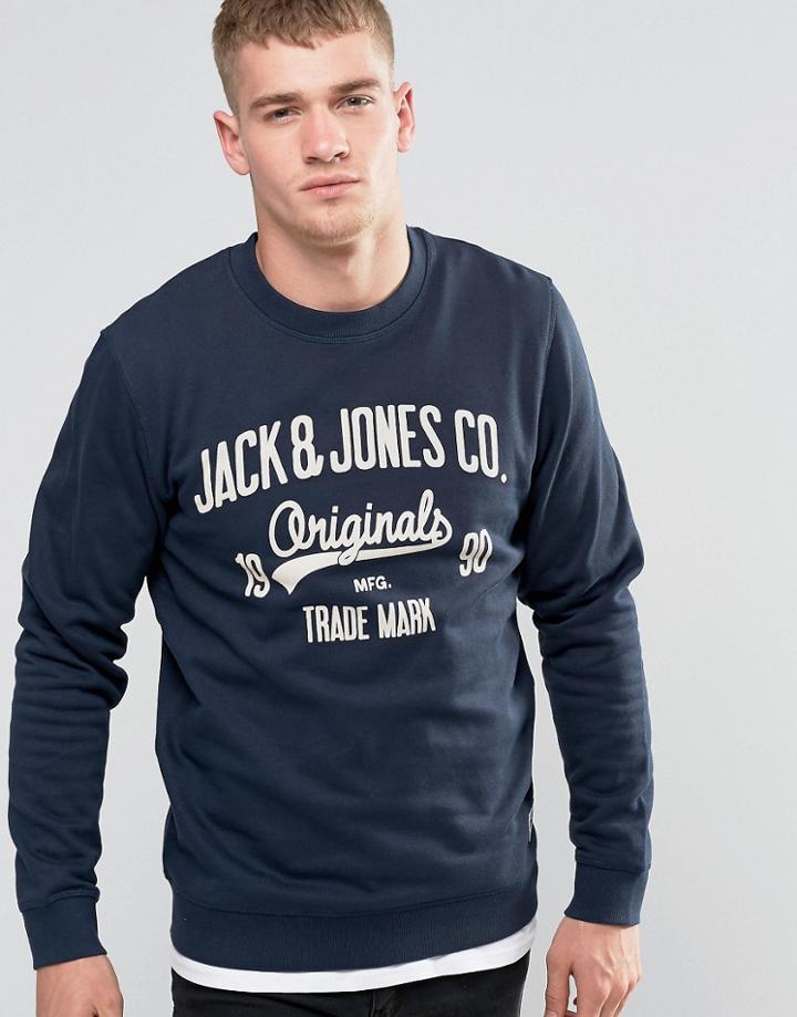 Jack & Jones Crew Neck Sweat With Front Logo - Navy