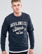 Jack & Jones Crew Neck Sweat With Front Logo - Navy