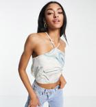 Lola May Tall Strappy Open Back Satin Crop Top In Abstract Print-multi
