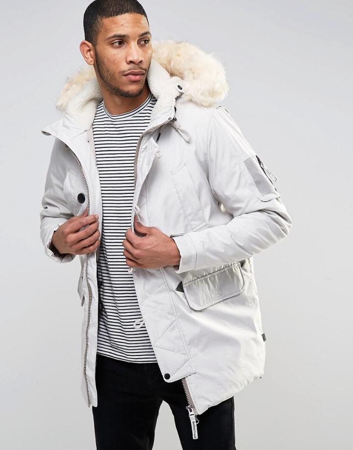Bellfield Arctic Parka With Faux Fur Trim - White