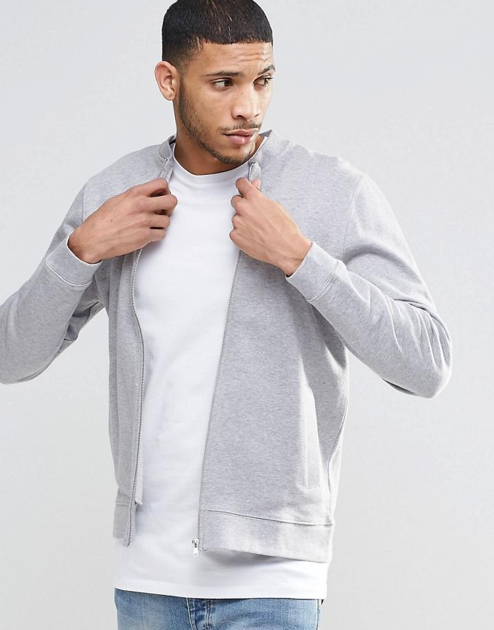 Asos Jersey Bomber Jacket In Gray - Gray Marl