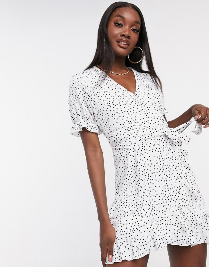 Missguided Puff Sleeve Ruffle Hem Tea Dress In Dalmation Print-multi