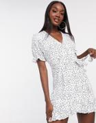 Missguided Puff Sleeve Ruffle Hem Tea Dress In Dalmation Print-multi