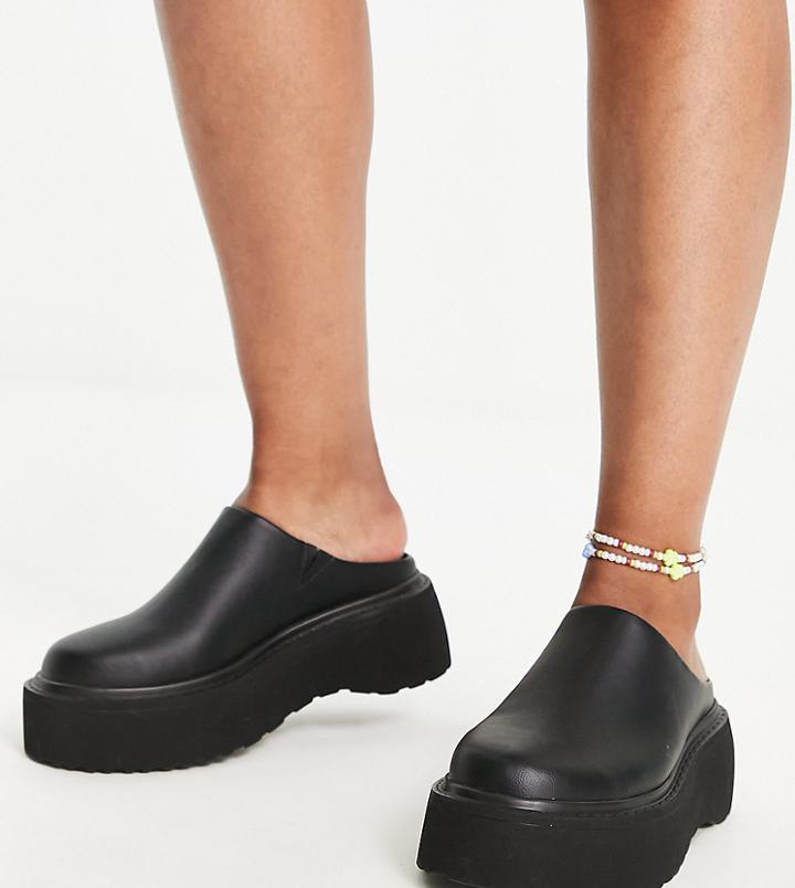 Asos Design Wide Fit Milo Chunky Flat Mules In Black
