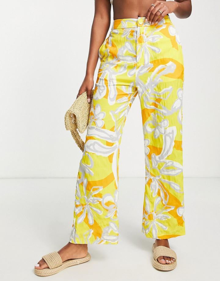 Urban Revivo Wide Leg Pants In Yellow Print - Part Of A Set