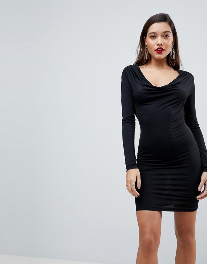 Asos Plunge Cowl Neck Bodycon Dress - Black