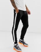 Asos Design Super Skinny Sweatpants In Poly Tricot With Side Stripe In Black - Black