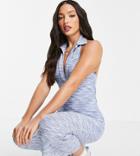 Asos Design Tall Collared Halter Midi Dress In Blue Space Dye-blues