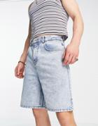 Reclaimed Vintage Inspired 90's Baggy Denim Short In Dirty Bleach Wash-blue