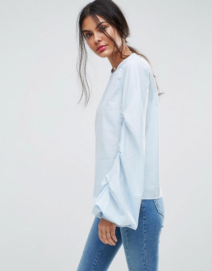 Asos Cotton Top With Sleeve Drama - Blue