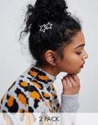 Asos Design Pack Of 2 Hair Clips In Star And Moon Design In Crystal - Silver