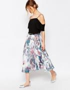 Uttam Boutique Cherry Blossom Pleated Midi Skirt With Belt - Multi