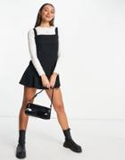 Asos Design 2-in-1 Pleated Black Pinny Dress With White Long Sleeve Top