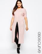 Asos Curve Longline Top With Split Front In Baby Rib - Nude Pink