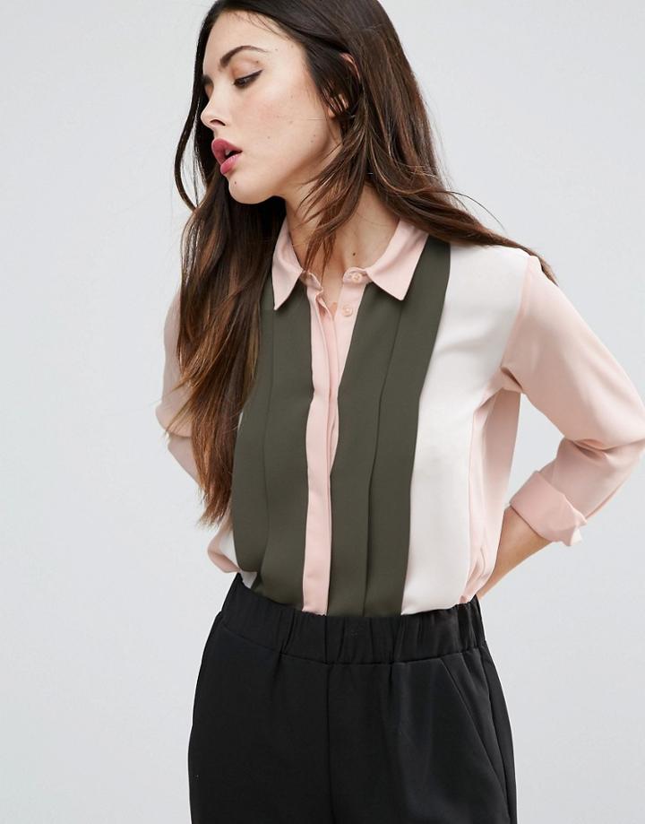 Asos Pleated Color Block Blouse - Multi