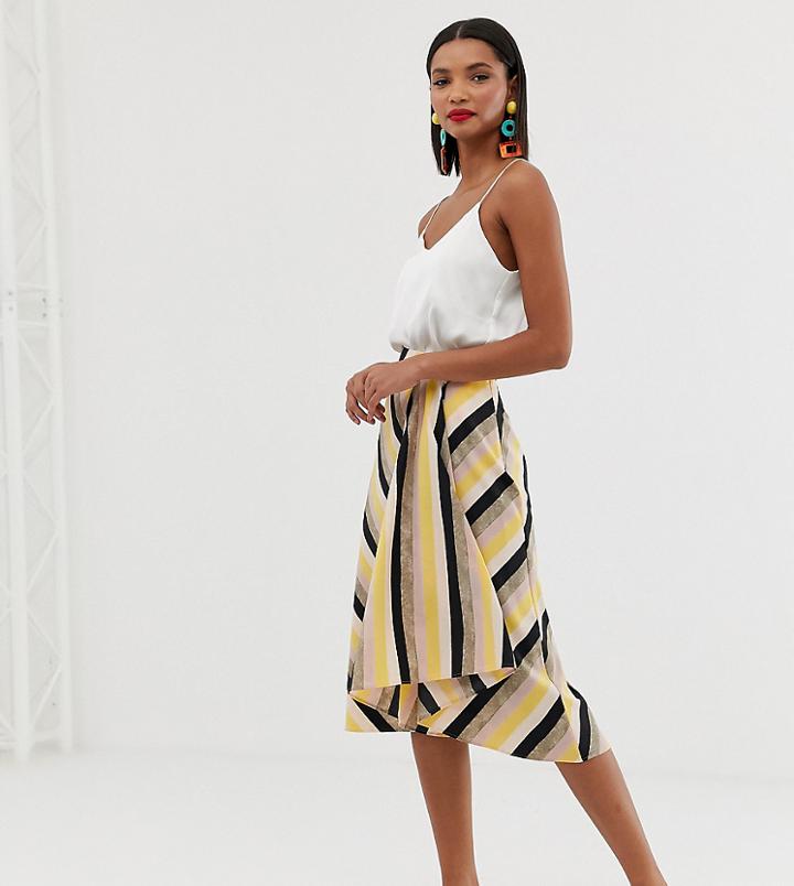 Mango Asymmetric Hem Midi Skirt In Stripe Print-multi