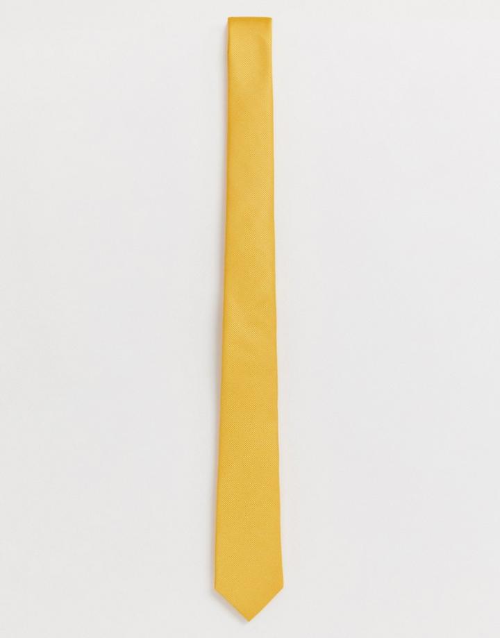 Asos Design Slim Tie In Textured Bright Mustard - Yellow