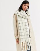 Monki Check Print Scarf In Off White