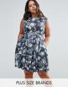 Closet Plus Skater Dress In Artistic Floral Print - Multi