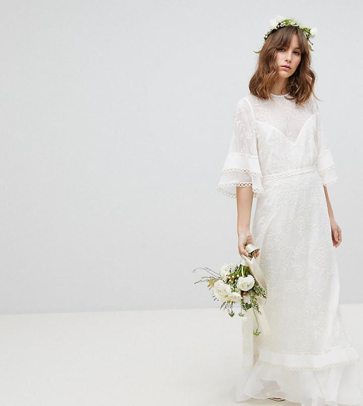 Stevie May Exclusive Embroidered Maxi Dress With Pleat Frill - White