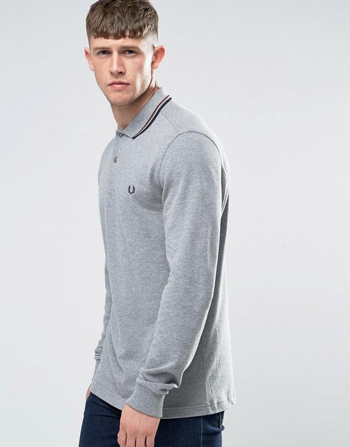 Fred Perry Polo Shirt With Long Sleeves In Steel Marl - Gray