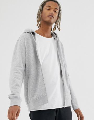 Weekday Bom Zip Hoodie In Gray