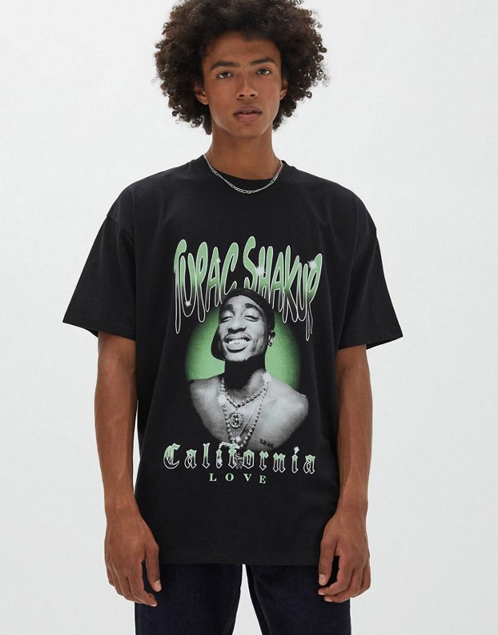 Pull & Bear Tupac T-shirt In Black