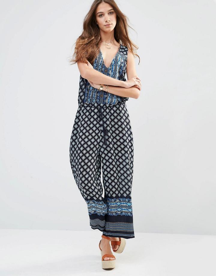 Raga Shiya Boarder Print Jumpsuit In Navy - 67 Navy