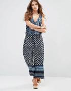 Raga Shiya Boarder Print Jumpsuit In Navy - 67 Navy