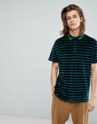 Asos Relaxed Stripe Polo In Velour - Navy