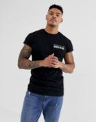Bershka Join Life Muscle Fit T-shirt With Chest Print In Black - Black