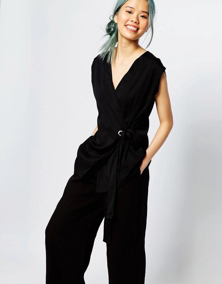 Monki Sleeveless Side Tie Top - Black