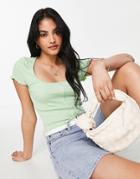 Asos Design 90s Shrunken Button Rib Top In Green