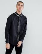 Process Black Contrast Tipped Collar And Placket Slim Fit Shirt - Black