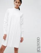 Asos Tall Long Sleeve Cotton Pleated Dress - White
