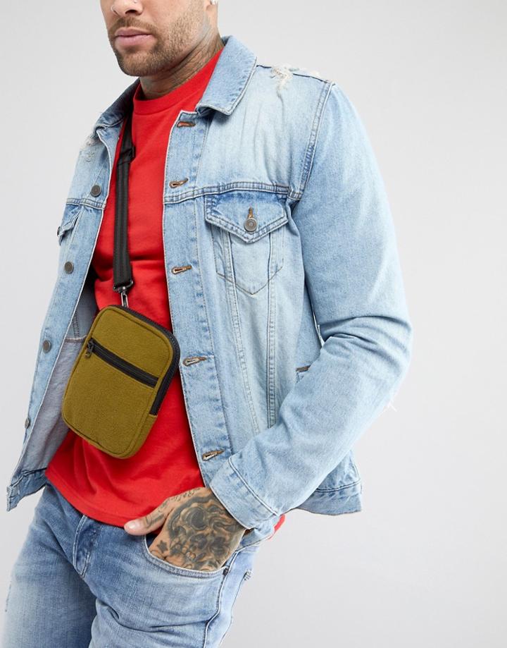 Asos Mini Flight Bag In Khaki Fleece - Black